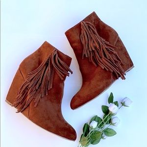 MADDEN GIRL Pave Fringe Wedge Booties, Size 8.5